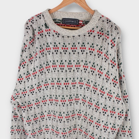 Vintage 90s Fair Isle Chunky Knit Sweater XXL Men's Oversized Winter - Picture 2 of 4